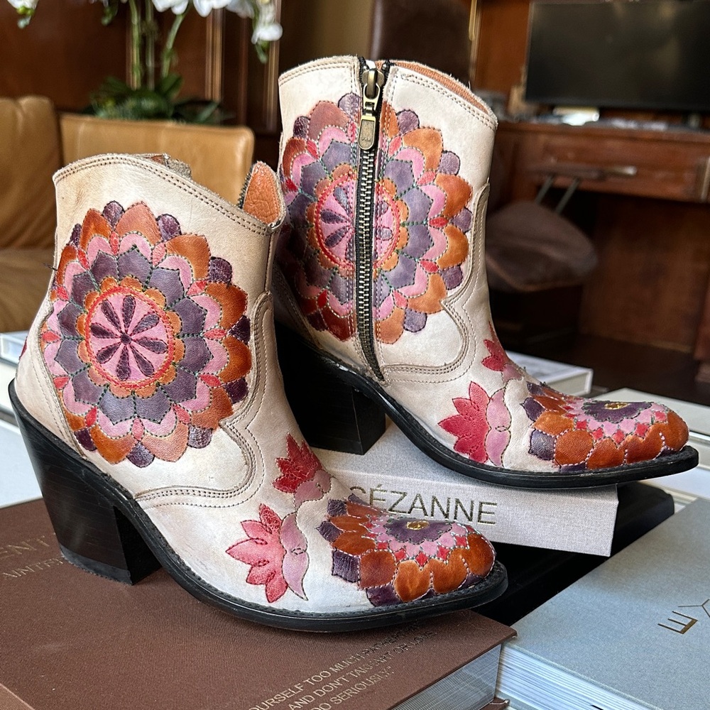 Dan Post Cream Floral Ankle Boots